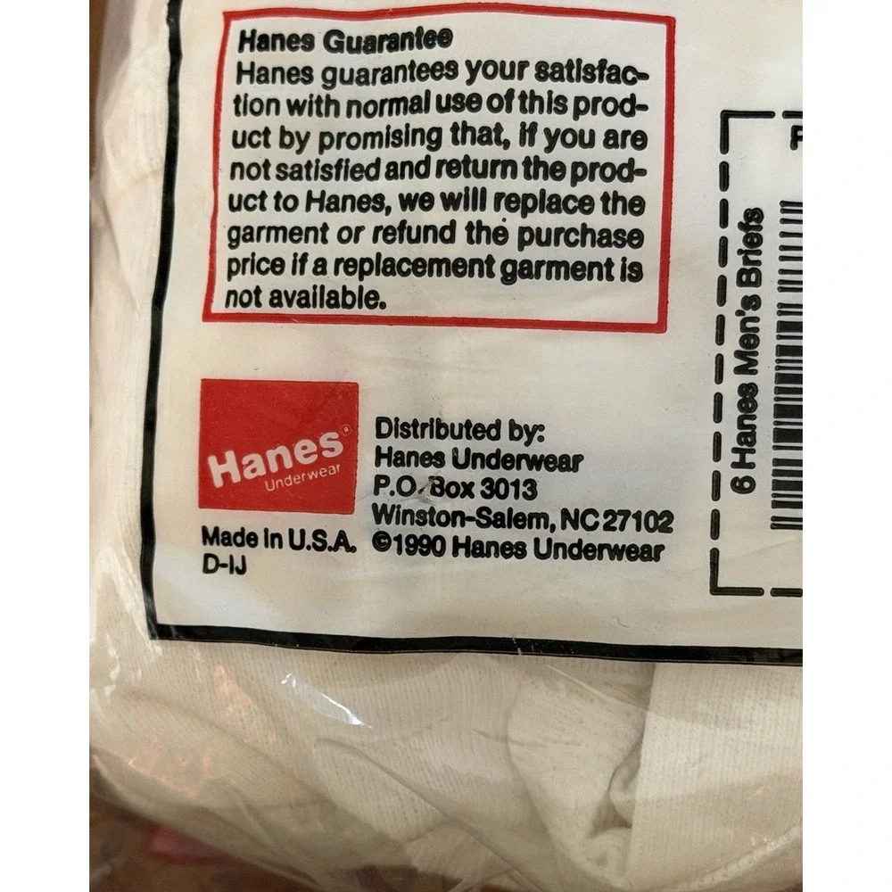 Vintage Hanes Men's Briefs White Size 34 6 pack Underwear Cotton 1990 NOS Sealed